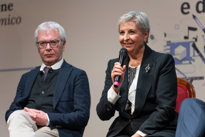 Inaugurazione congiunta dell'a.a. 2025/2026 - 27/03/2026 <br> Da sinistra: Giovanni Iovane, Presidente Accademia di Belle Arti di Firenze; Maria Rosa Di Giorgi, Presidente Conservatorio di Musica “Luigi Cherubini” di Firenze. Foto: Antonio Viscido