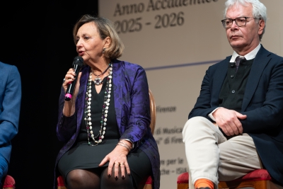 Inaugurazione congiunta dell'a.a. 2025/2026 - 27/03/2026 <br> Al microfono: Giovanna Cassese, Presidente del Consiglio Nazionale per l’Alta Formazione Artistica e Musicale. Foto: Antonio Viscido