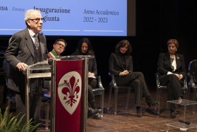 Inaugurazione congiunta dell’a.a. 2022/2023 - 09/01/2023 <br>Da sinistra: Carlo Sisi, Dario Nardella, Erika Pontini, Anna Maria Bernini e Rosa Maria Di Giorgi. Foto: Renato Esposito