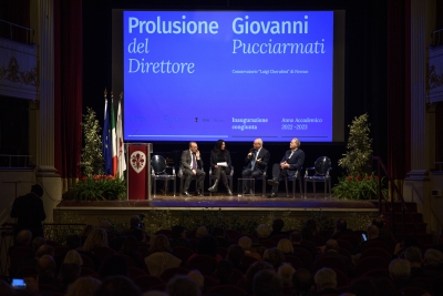 Inaugurazione congiunta dell’a.a. 2022/2023 - 09/01/2023 <br>Da sinistra: Francesco Fumelli, Erika Pontini, Giovanni Pucciarmati e Claudio Rocca. Foto: Antonio Viscido