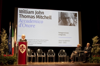 Inaugurazione congiunta dell’a.a. 2022/2023 - 09/01/2023 - Accademico d'onore ABA Firenze - W.J.T. Michell <br>Da sinistra: Susanna Ragionieri, Carlo Sisi e Claudio Rocca. Foto: Renato Esposito
